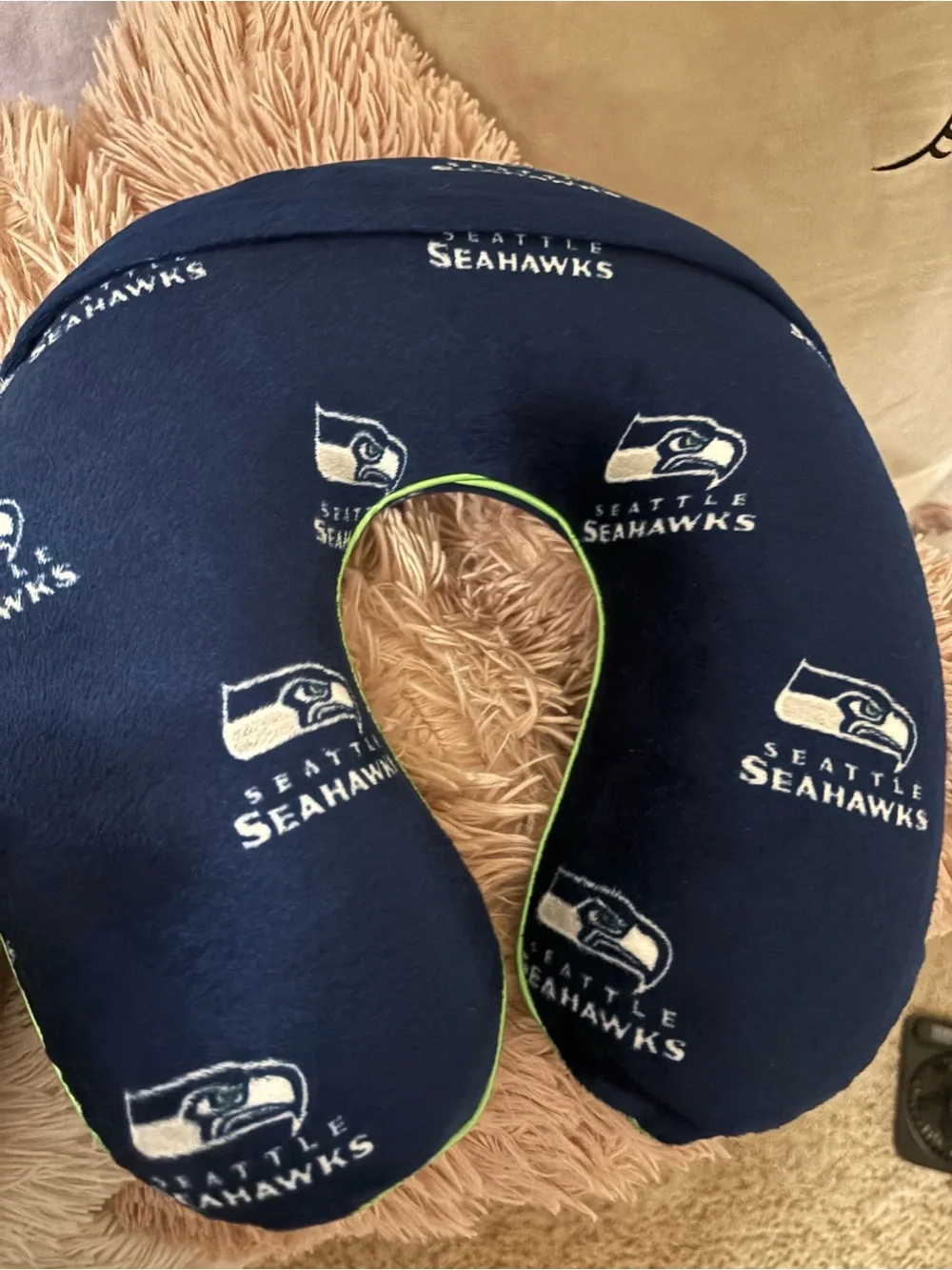 NFL Seattle Seahawks Navy Blue and Lime Green Travel Neck Pillow